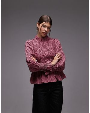 Collusion Ruffle High Neck Blouse - Red