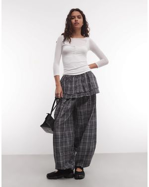 Muse Assembly Checked Two Layer Skirt Balloon Pant - Grey