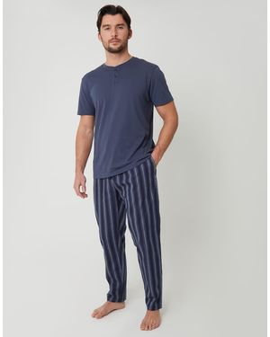 Threadbare Stripe Grandad Fit Pyjama Set - Blue