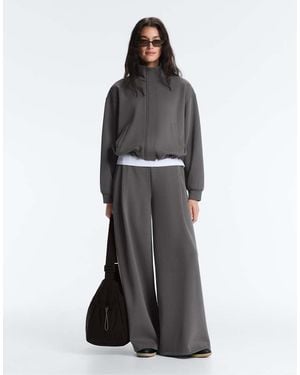 Oysho Wide-leg High Rise Piqué Trousers - Grey