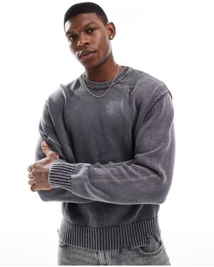 Bershka Knitted Washed Sweater - Grey