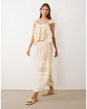 Miss Selfridge Lace Insert Sheer Balloon Pants - Natural