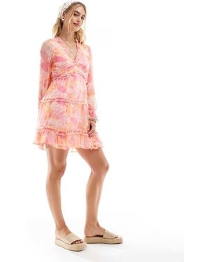 Vero Moda Smilla Smock Mini Dress With Ruffles - Pink