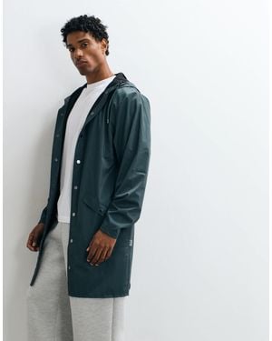 Rains 12020 Waterproof Long Hooded Jacket - Blue