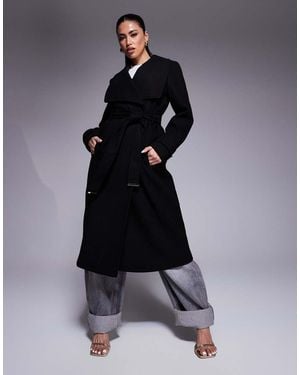 River Island Wool Look Belted Wrap Coat - Blue