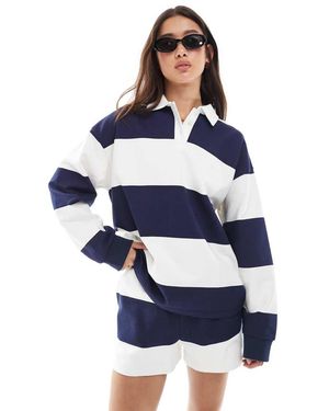 4th & Reckless Sudadera A Rayas Azul Marino Y Blancas Estilo Polo De Rugby Con Solapas De (Parte De Un Conjunto)