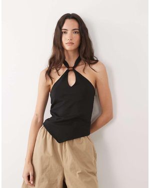 New Look Resin Trim Detail Halterneck Top - Black
