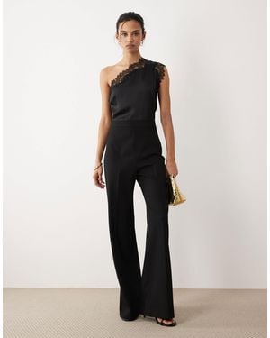 Mango One Shoulder Jumpsuit With Lace Detail - White
