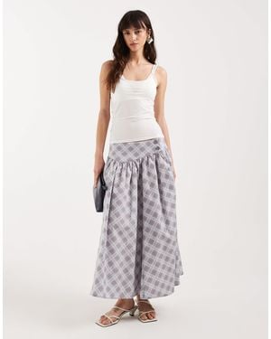 Motel Sanadi Poplin Midaxi Plaid Skirt - White