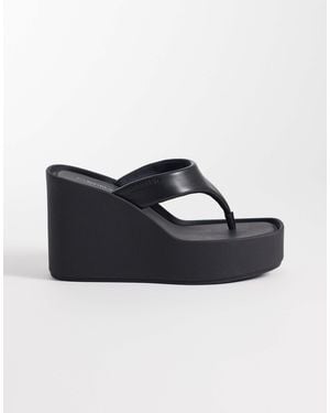 Calvin Klein Jeans Leather Flip Flop Wedge Sandals - Blue
