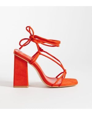 Public Desire Elira Tie Leg Block Heeled Sandals - Red