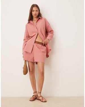 ASOS Seersucker Boxer Shorts With Contrast Waistband - Pink