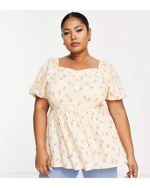 Simply Be Puff Sleeve Button Through Blouse - Orange