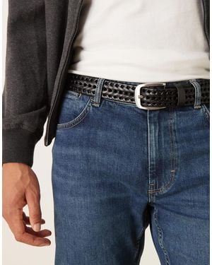 ASOS Woven Leather Belt With Silver Buckle - Black