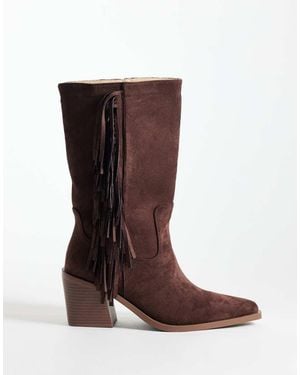 SIMMI Simmi London Tevy Mid Ankle Cowboy Boots With Fringe - Brown