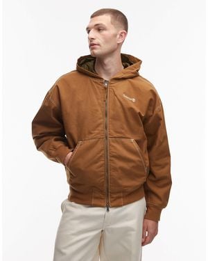 Timberland Washed Heavy Canvas Hooded Bomber Jacket - Brown