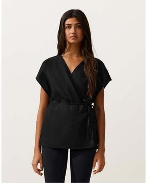 Oysho 100% Linen Wrap Tie Shirt - Black