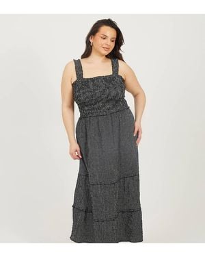Brave Soul Curve Check Strappy Shirred Maxi Dress - Black