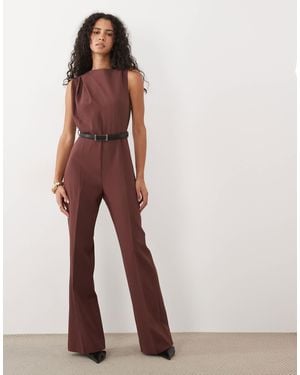 Mango Tailored Sleeveless Belted Jumpsuit - Brown