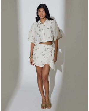 South Beach Floral Sequin Embroidered Wrap Mini Skirt - Grey