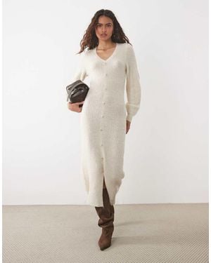 Y.A.S Button Front Balloon Sleeve Knitted Maxi Dress - Natural