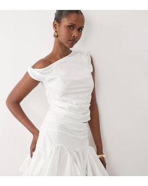 Kaiia Exclusive Stretch Cotton Rich Twist Off Shoulder Top Co-ord - White
