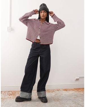 Collusion Knit Stripe Raglan Cardigan - Pink