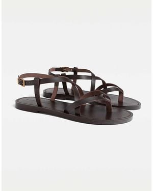 Stradivarius – flache riemchensandalen aus leder - Braun