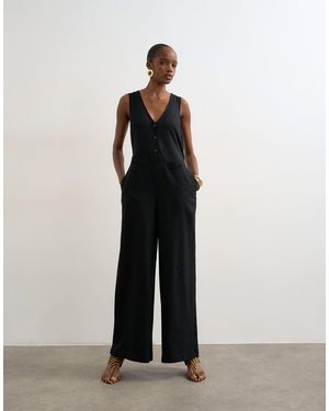 TOPSHOP Tailored Linen Blend Jumpsut - White