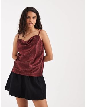 River Island Cowl Neck Hotfix Detail Cami Top - Red