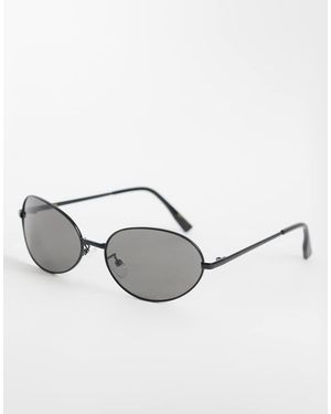 Mango Oval Metal Frame Sunglasses - Black