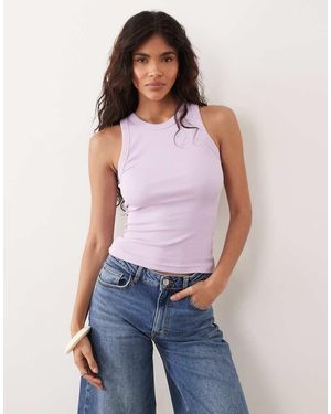 Gina Tricot Geribbelde Basic Tanktop Van Katoenmix - Paars