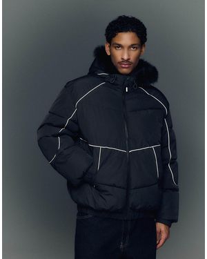 Bershka Veste technique avec capuche en fausse fourrure - Bleu