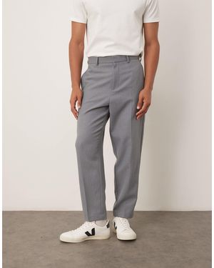 ASOS Tapered Suit Pants With Wool Pinstripe - Natural