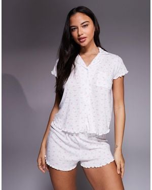 Boux Avenue Rosebud Pointelle Jersey Revere Shirt And Short Pyjama Set - White