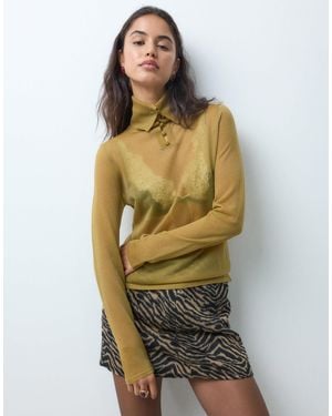 ASOS Sheer Knit Button Roll Neck - Green