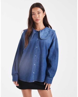 ONLY Blusa Vaquera Azul Medio Con Solapas Extragrandes De