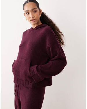 ASOS Fluffy Knitted Oversized Hoodie Co-ord - Red