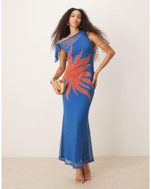 Never Fully Dressed Asymmetric Off Shoulder Maxi Dress - Blue