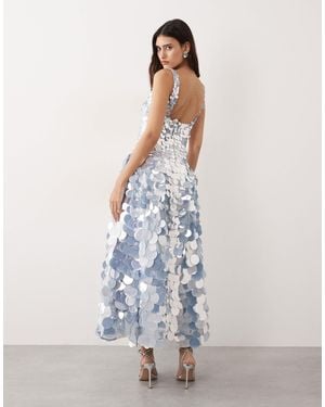 ARRANGE Embellished Disc Sequin Square Neck Full Skirt Midi Dress in White  | Lyst