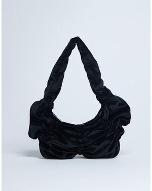 TOPSHOP Saphire Ruched Velvet Shoulder Bag - Black