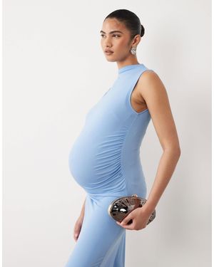 Mama.licious Mamalicious Maternity Sleevelss Slinky Ruched Detail Midi Dress - Blue