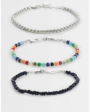 ASOS 3 Pack Chipping Beaded And Chain Bracelet - Gray