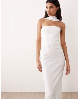 Vesper Bengaline Bandeau Choker Back Button Detail Maxi Dress - White