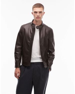 Mango Faux Leather Collarless Jacket - Brown