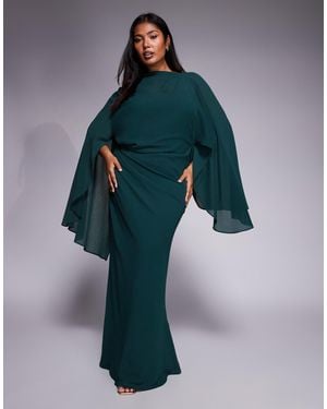 ASOS Asos Design Curve Kimono Sleeve Cape Detail Draped Midaxi Dress With Open Back - Blue