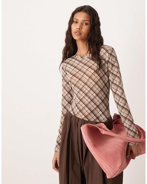 Vila High Neck Long Sleeve Mesh Top - Brown