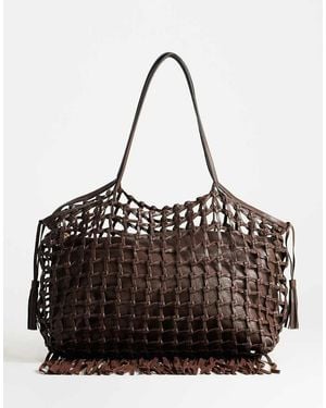 TOPSHOP Tobias Grote Geweven Tote Tas - Zwart