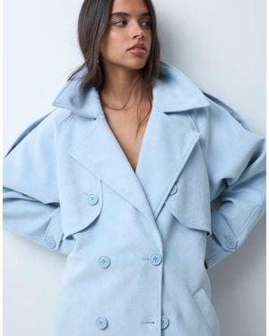 Aria Cove Faux Suede Belted Trench Maxi Coat - Blue