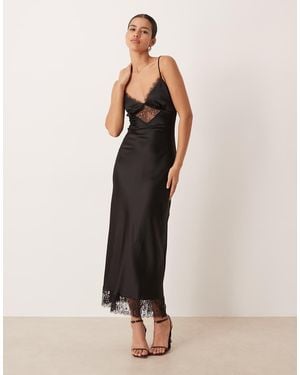 Gina Tricot Satin Lace Maxi Dress - Natural
